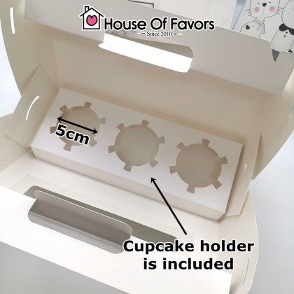 25pcs 3 Cavity Muffin / Cupcake Box Gable Box Swiss Roll Cake Box with Handle & Window Kotak Cupcake Bakery Pastry Box