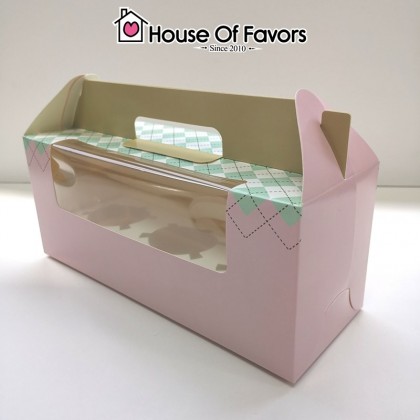 25pcs 3 Cavity Muffin / Cupcake Box Gable Box Swiss Roll Cake Box with Handle & Window Kotak Cupcake Bakery Pastry Box