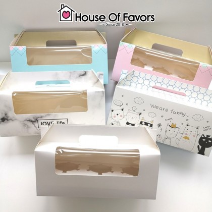 25pcs 3 Cavity Muffin / Cupcake Box Gable Box Swiss Roll Cake Box with Handle & Window Kotak Cupcake Bakery Pastry Box